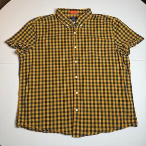 St John's Bay Men's XXL Yellow Navy Blue Gingham Button Down Shirt